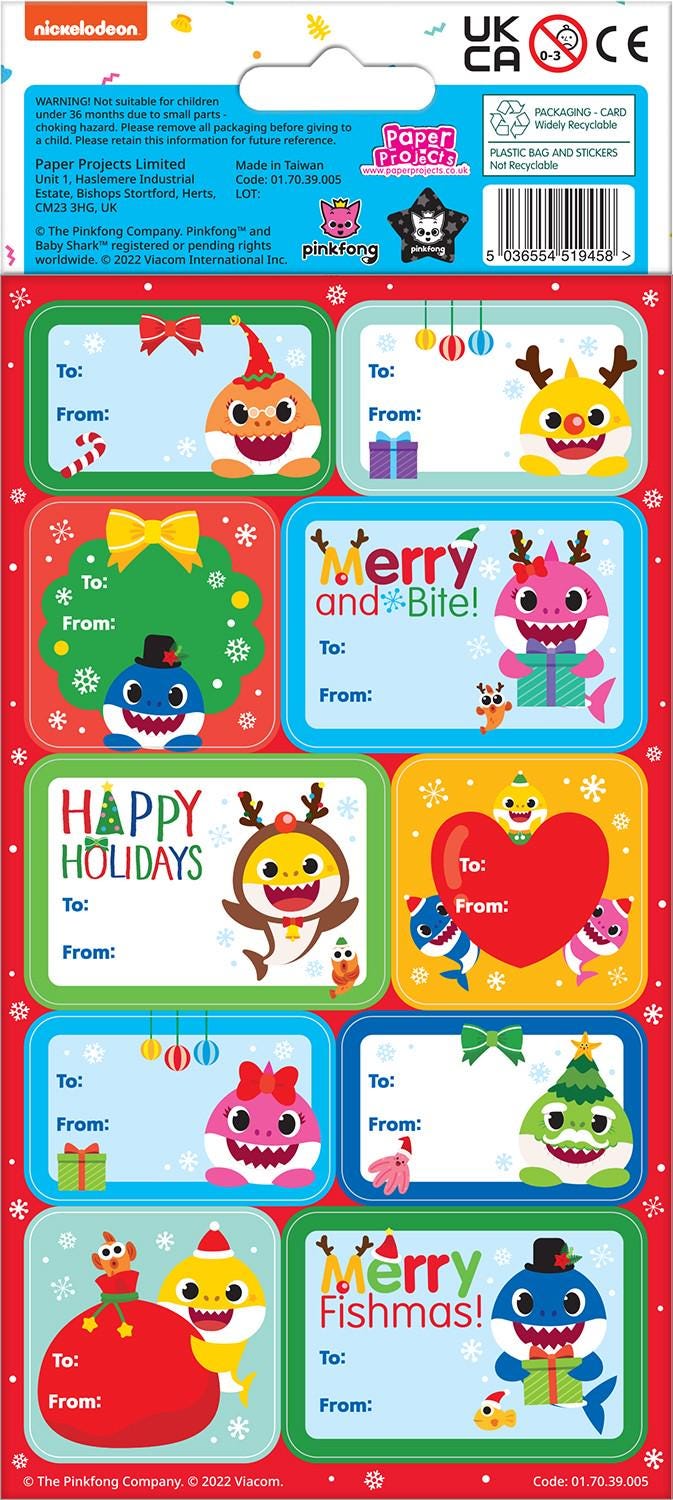 BABY SHARK Christmas Sticky Gift Labels (20 Pack)