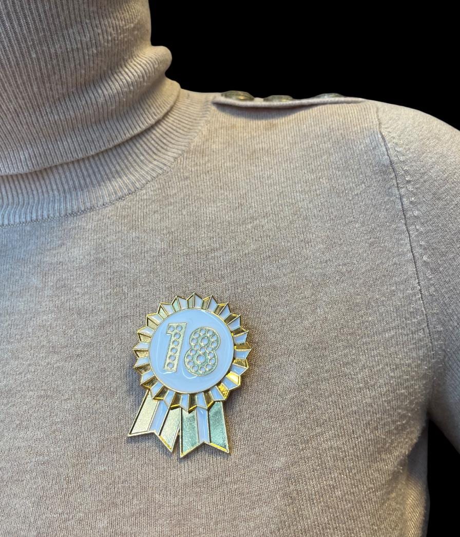 Luxe Gold Enamel Happy Birthday Milestone Pin Badge Rosette