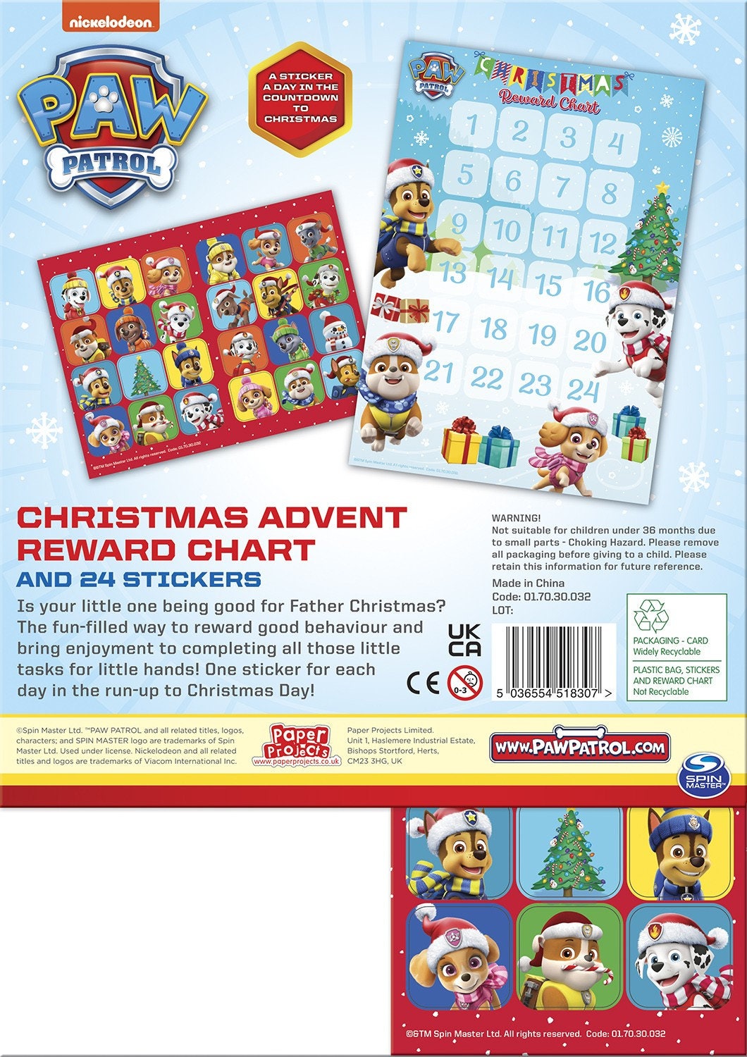 Paw Patrol Countdown to Christmas Advent Reward Chart