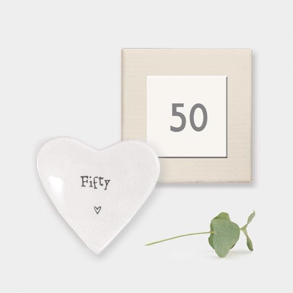 AGE 50 Fiftieth Porcelain Heart Shaped Boxed Dish