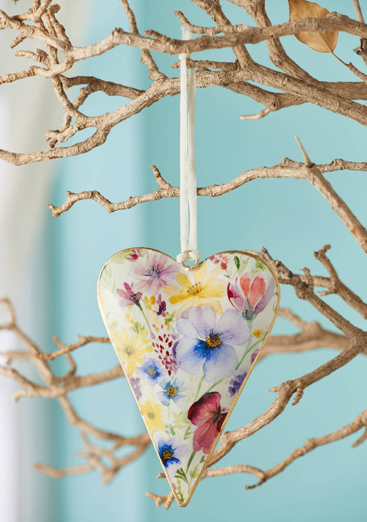 Watercolour Floral Metal Hanging Heart Decoration