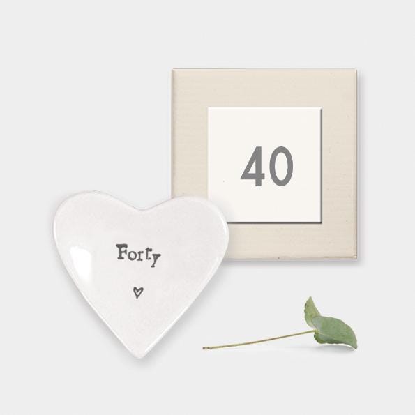 AGE 40 Porcelain Heart Shaped Boxed Inscribed Dish