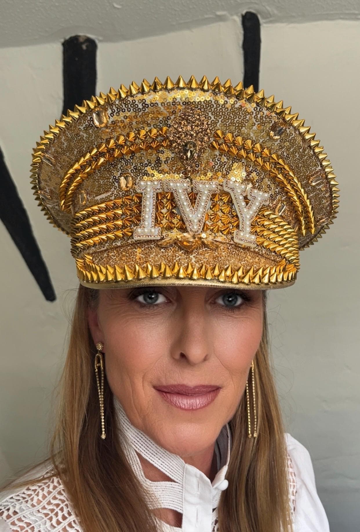 Personalised Black Punk Rhinestone Jewelled Sequin Captain Hat
