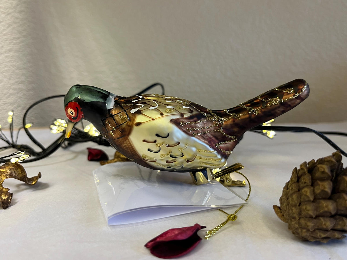 Christmas Glass Pheasant Clip on Tree Decoration