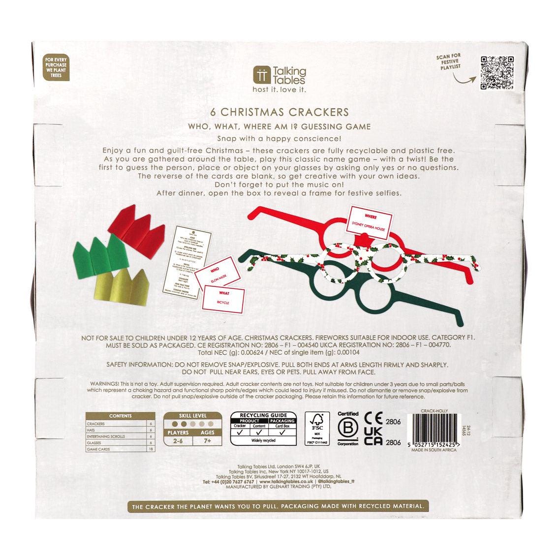 Botanical Holly Handmade Luxury Christmas Crackers (6 Pack)