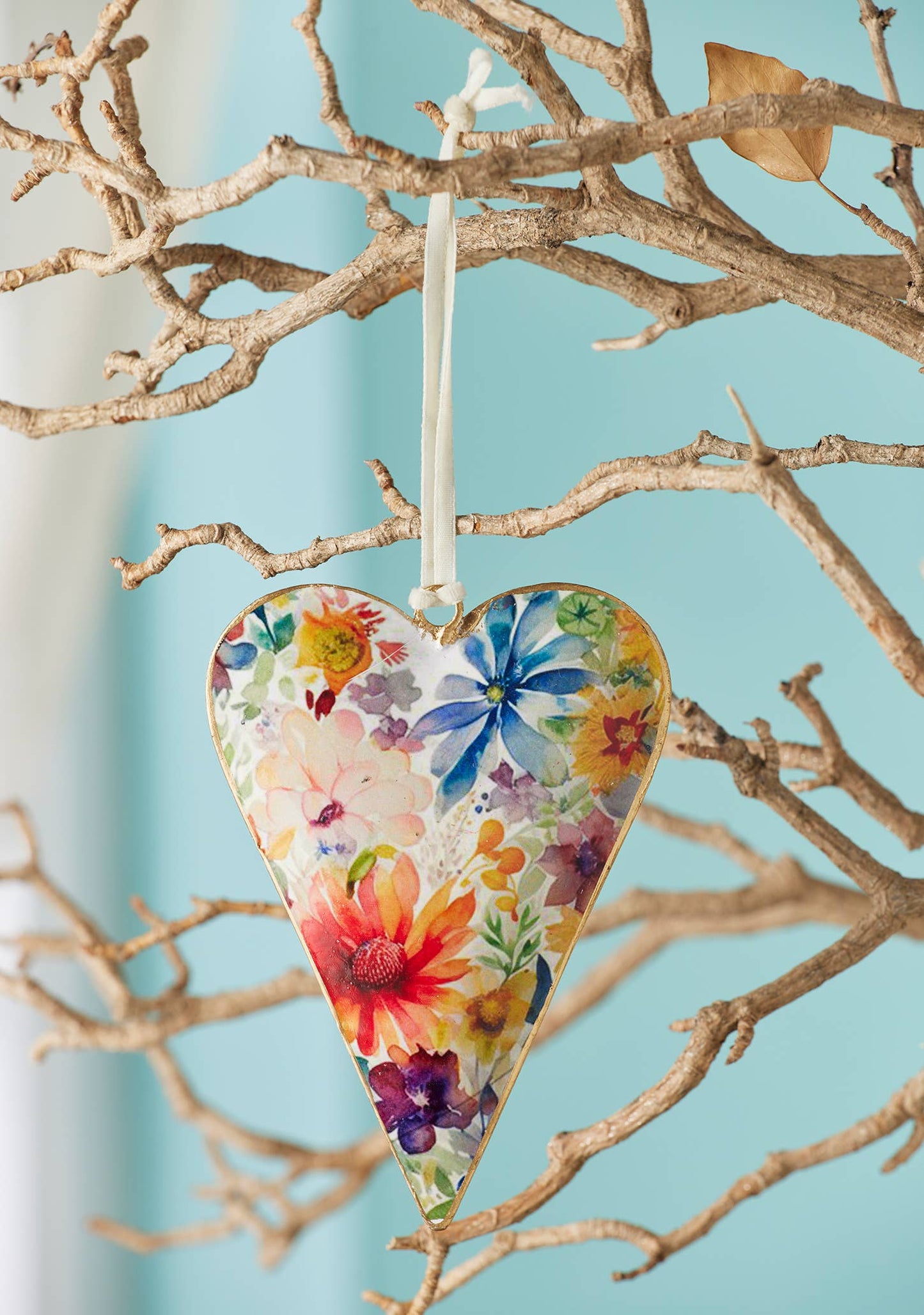 Watercolour Floral Metal Hanging Heart Decoration