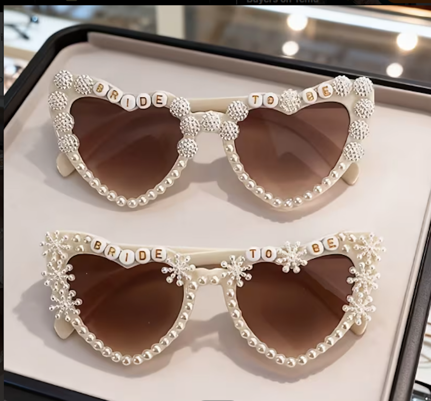 Bride To Be Heart Shaped Cream Pearl Sunglasses - 4 Styles