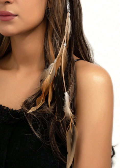 Bohemian Gypsy Indian Feather, Leather and Beaded Plaited Hair Piece - 8 Styles