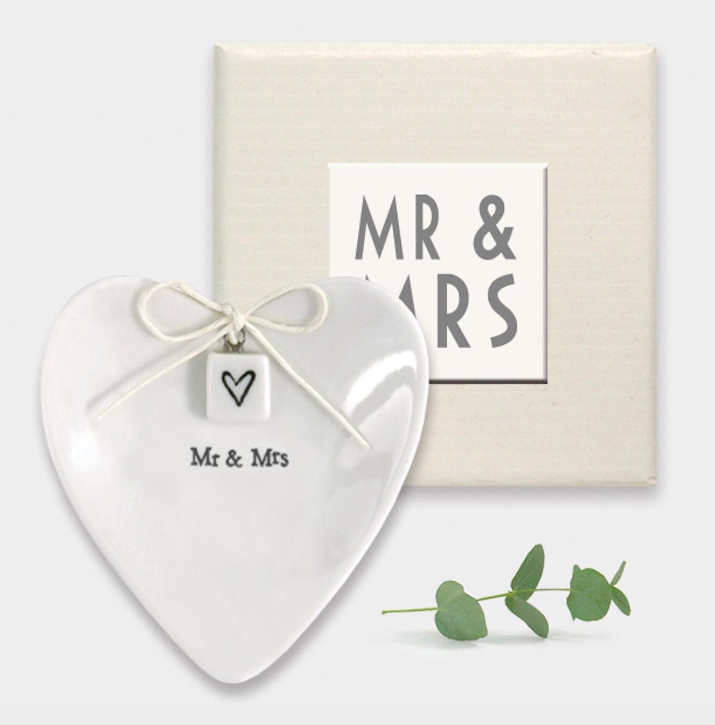 Mr & Mrs Porcelain Heart Shaped Boxed Inscribed Ring Dish