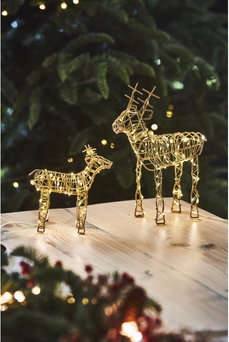 CHRISTMAS Table Top LED Light Up Battery Operated Wire Gold Reindeer Large