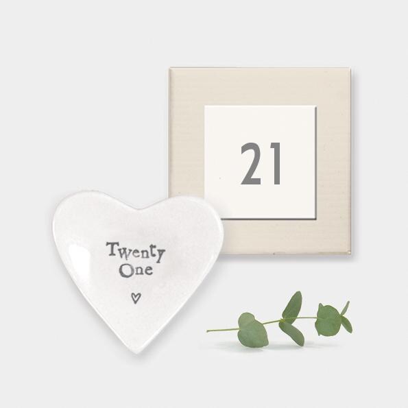 AGE 21 Twenty One Porcelain Heart Shaped Boxed Inscribed Dish
