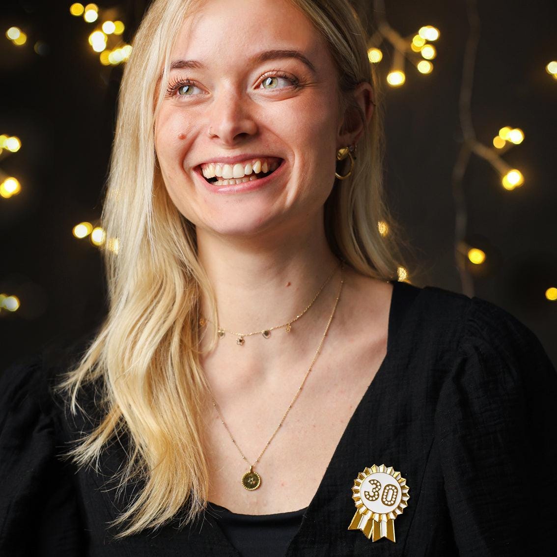 Luxe Gold Enamel Happy Birthday Milestone Pin Badge Rosette