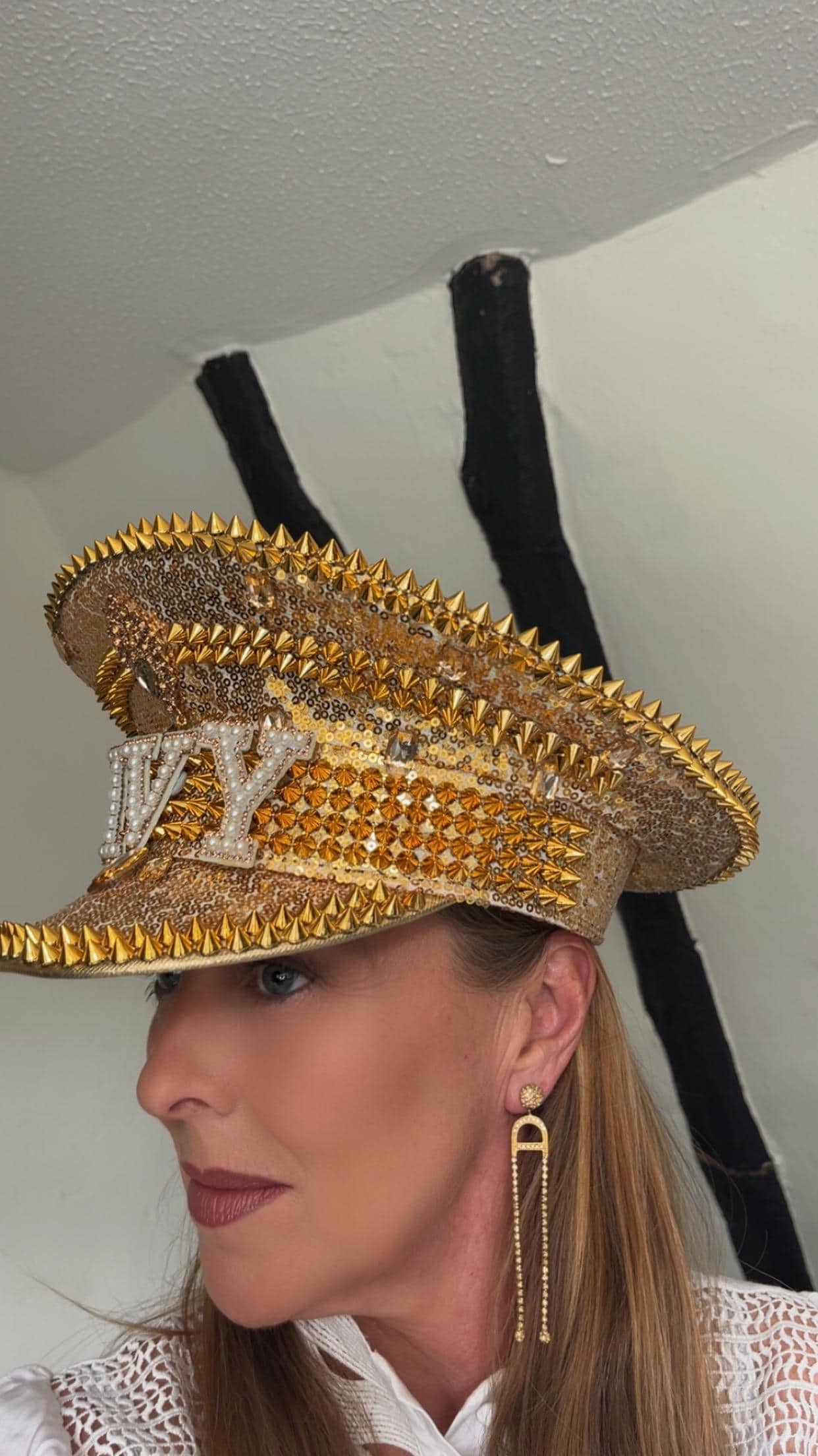 Personalied Party Gold Punk Rhinestone & Sequin Captains Hat