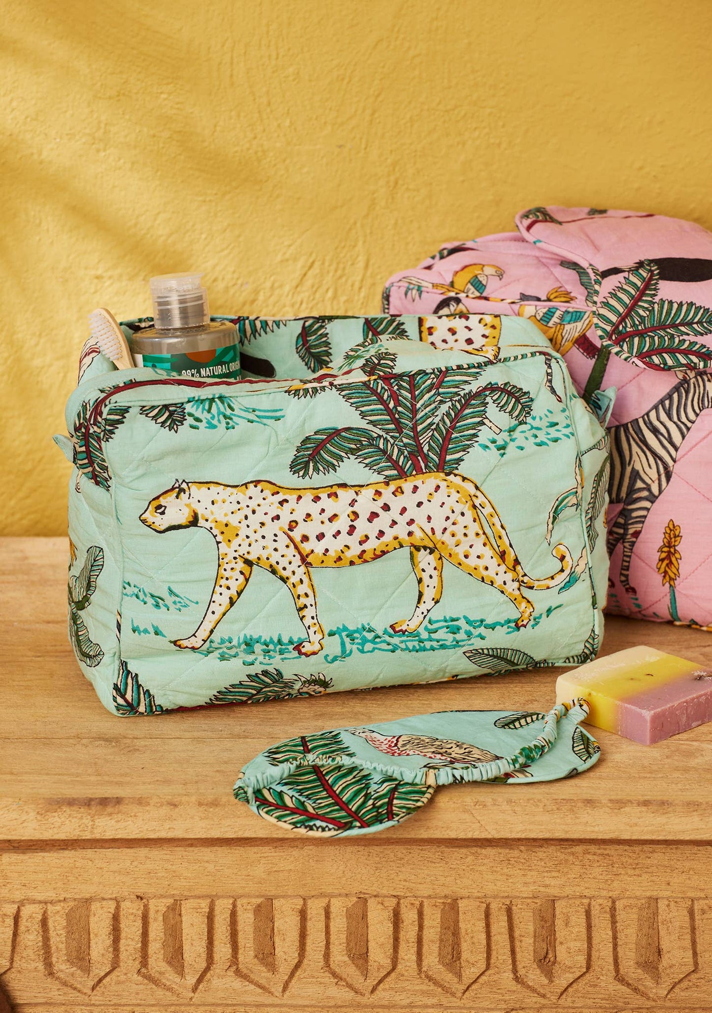 Fair Trade Quilted Cotton Jungle Print Toiletry Bag