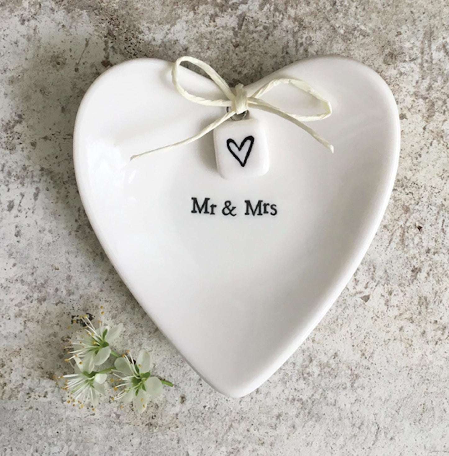 Mr & Mrs Porcelain Heart Shaped Boxed Inscribed Ring Dish