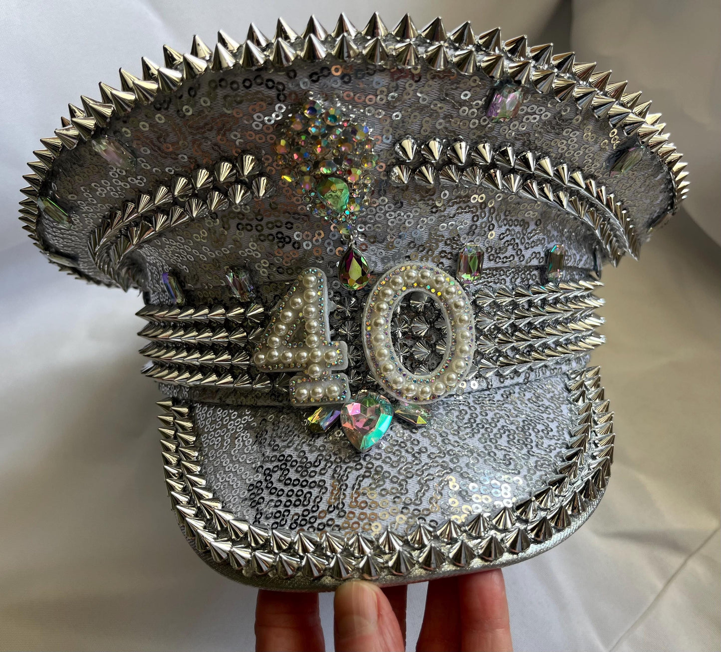 Personalised Silver Punk Rhinestone Jewelled Sequin Captain Hat