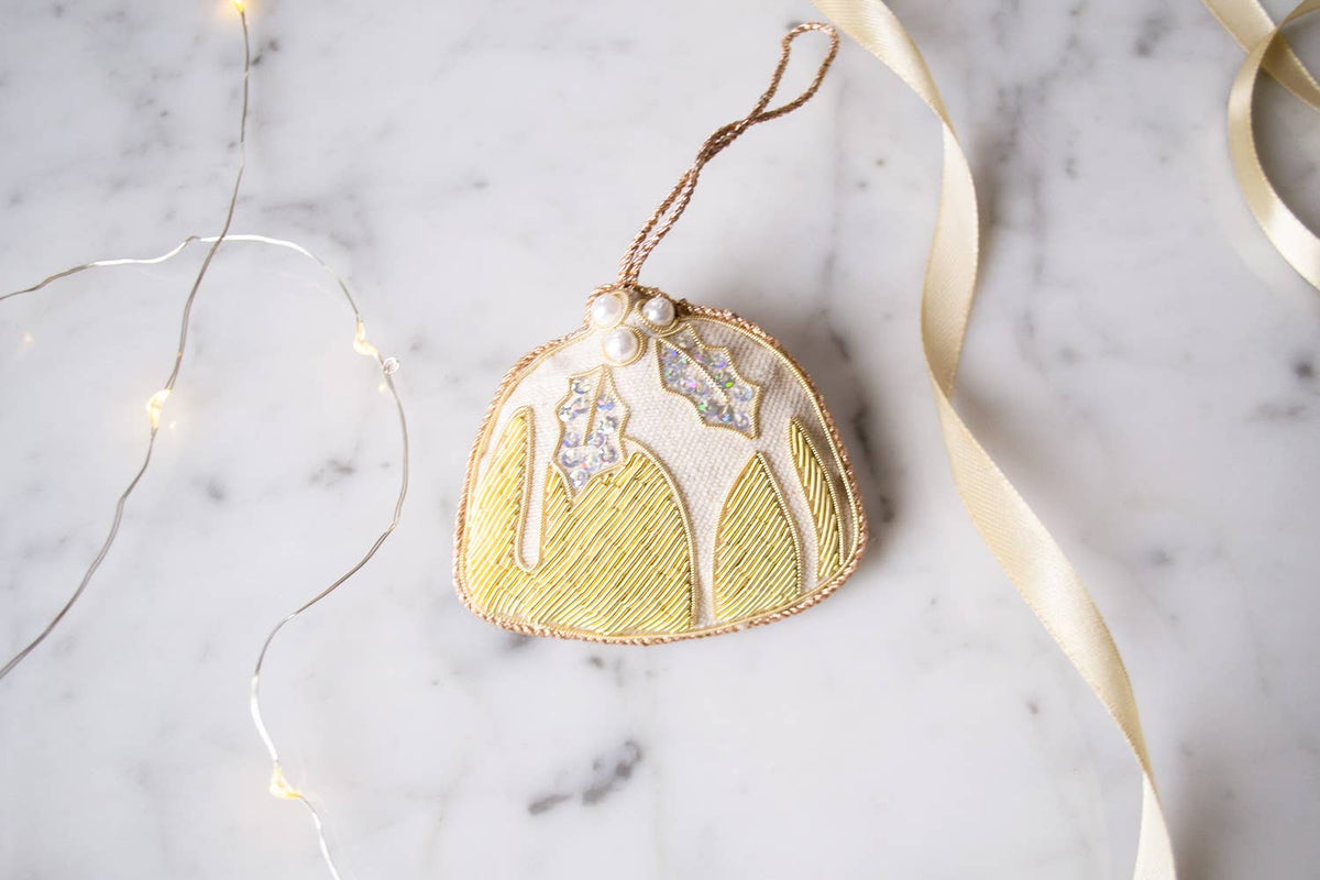 Handmade Plum Figgy Pudding Embroidered Irish Linen Christmas Hanging Decoration