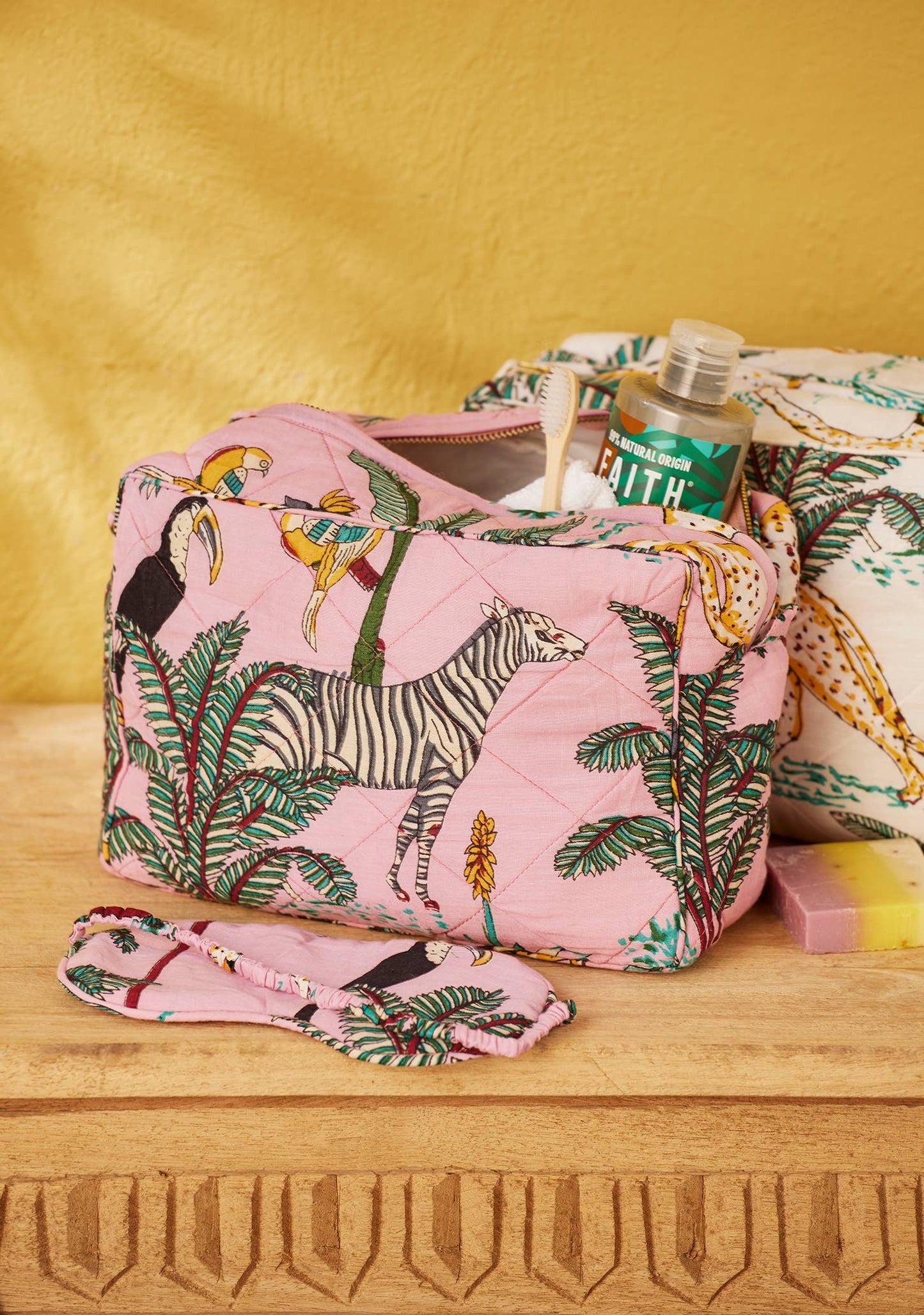 Fair Trade Quilted Cotton Jungle Print Toiletry Bag