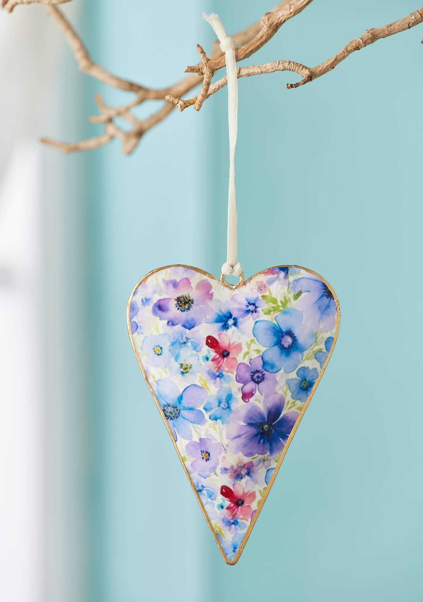 Watercolour Floral Metal Hanging Heart Decoration