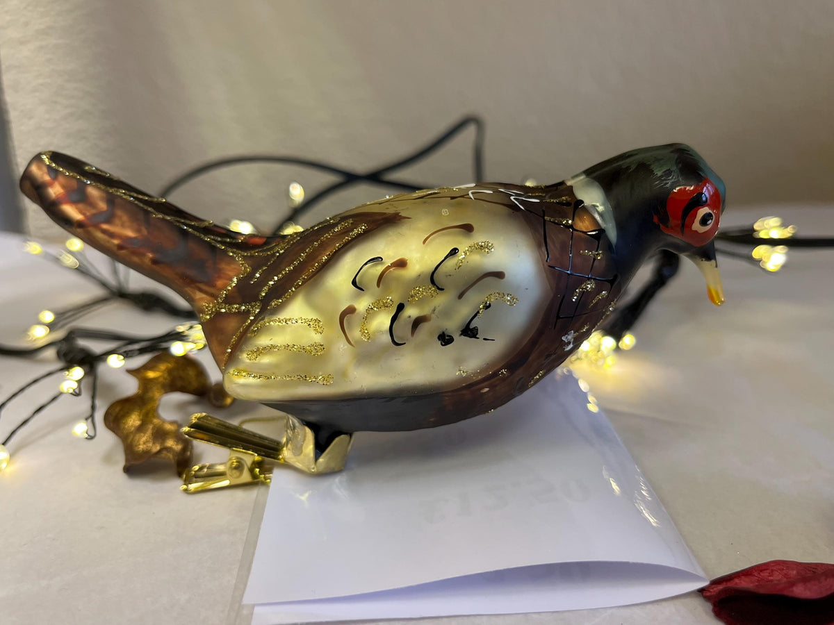 Christmas Glass Pheasant Clip on Tree Decoration