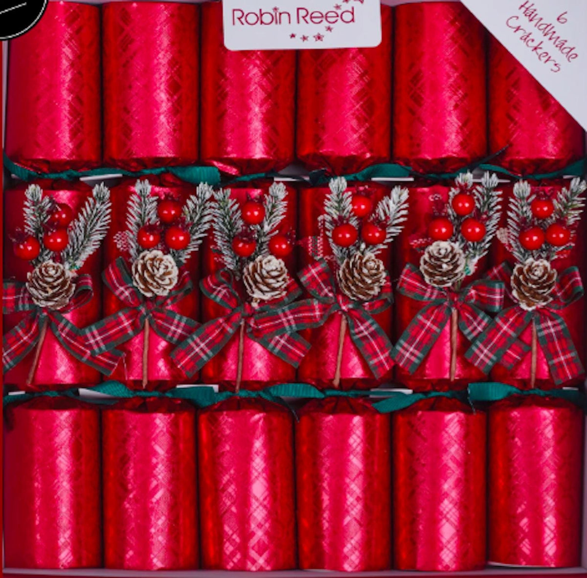 Glencoe Large Handmade Luxury Red Traditional Christmas Crackers (6 Pack)