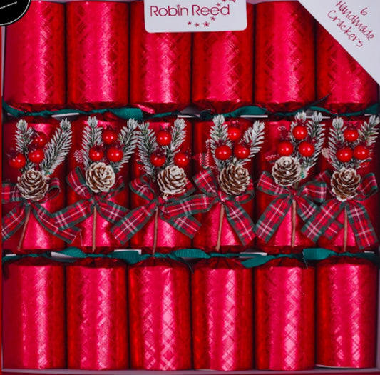 Glencoe Large Handmade Luxury Red Traditional Christmas Crackers (6 Pack)