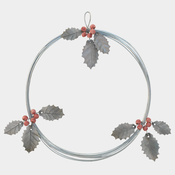 Christmas Metal Wreath with Holly and Berries (24cm)