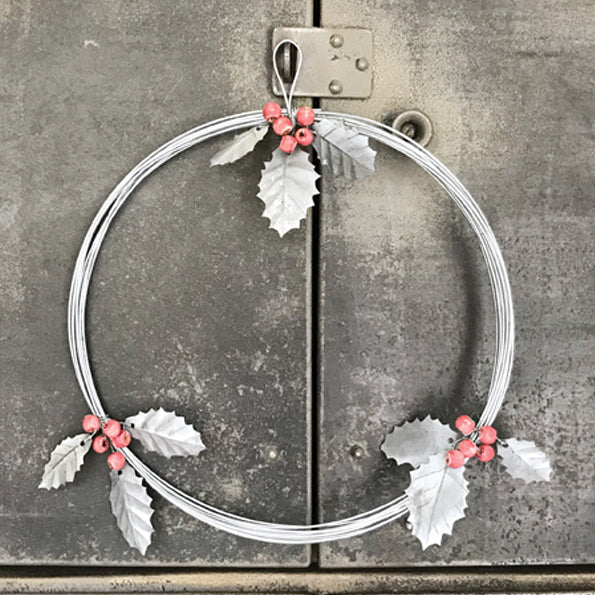 Christmas Metal Wreath with Holly and Berries (24cm)