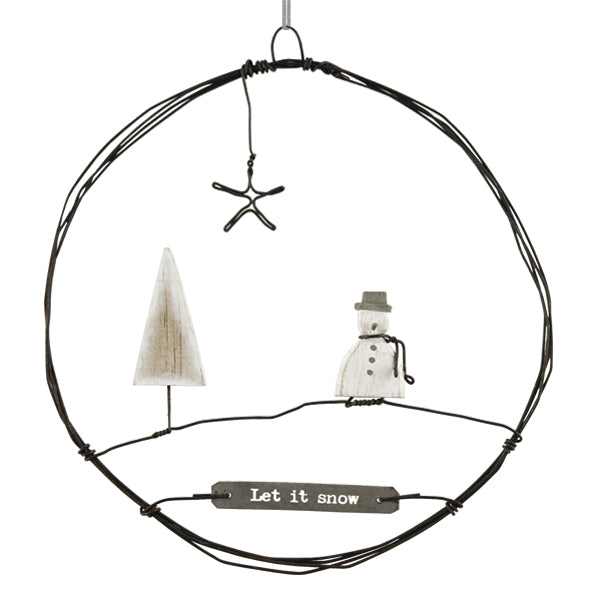 Christmas Large Rusty Wire Wreath with Snowman 'Let it Snow'