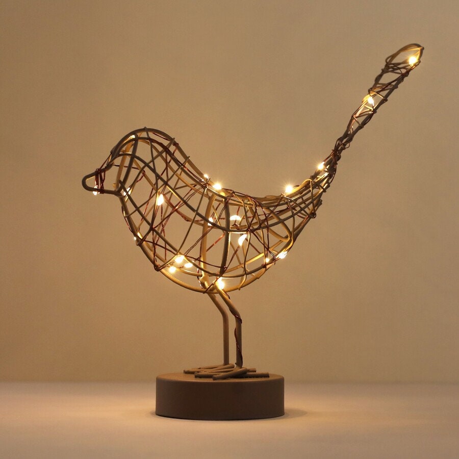 CHRISTMAS Light Up Table Top Robin in Copper