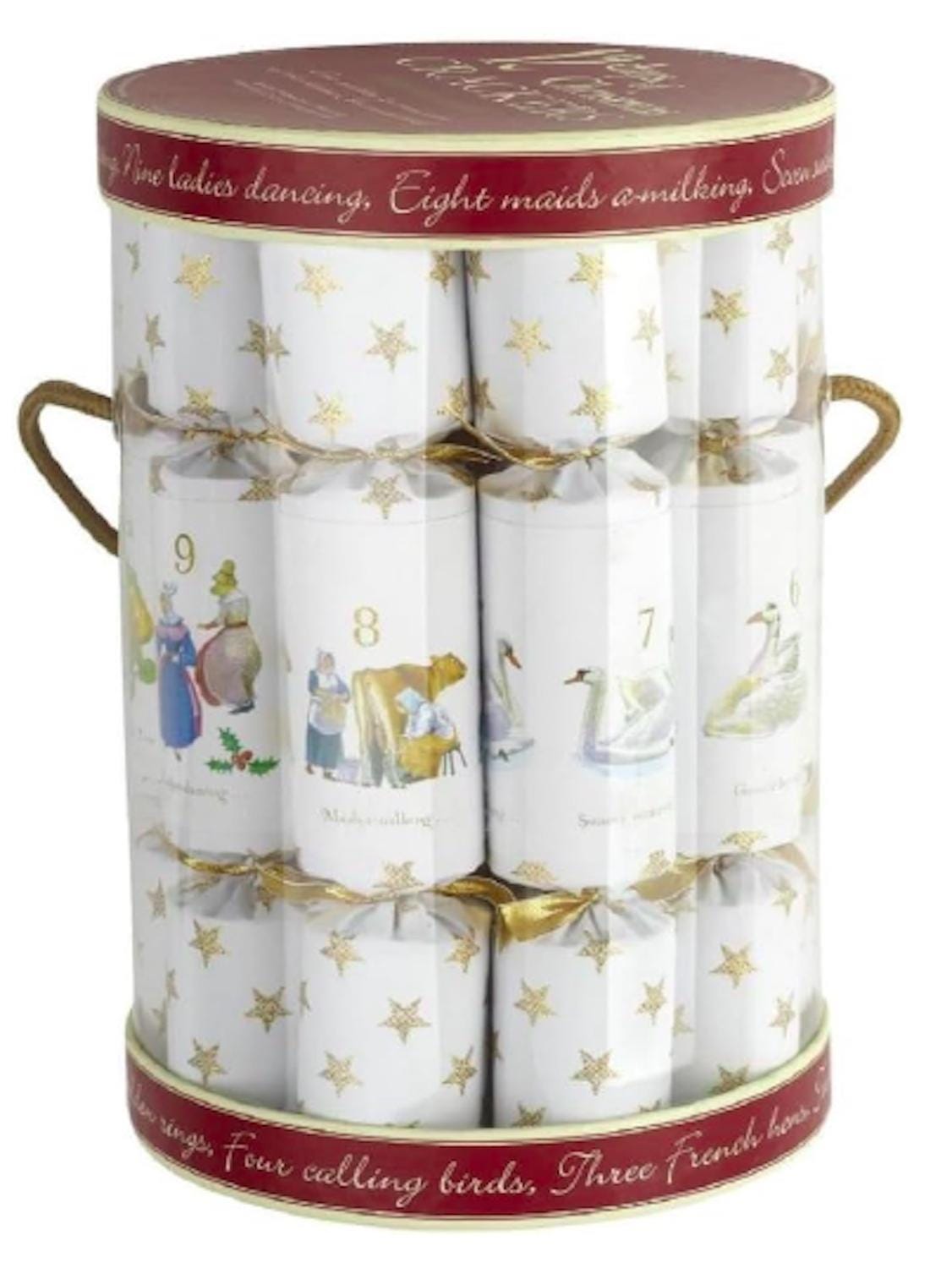 12 Days of Christmas Gold Stars Christmas Crackers in Tub (12 Pack)