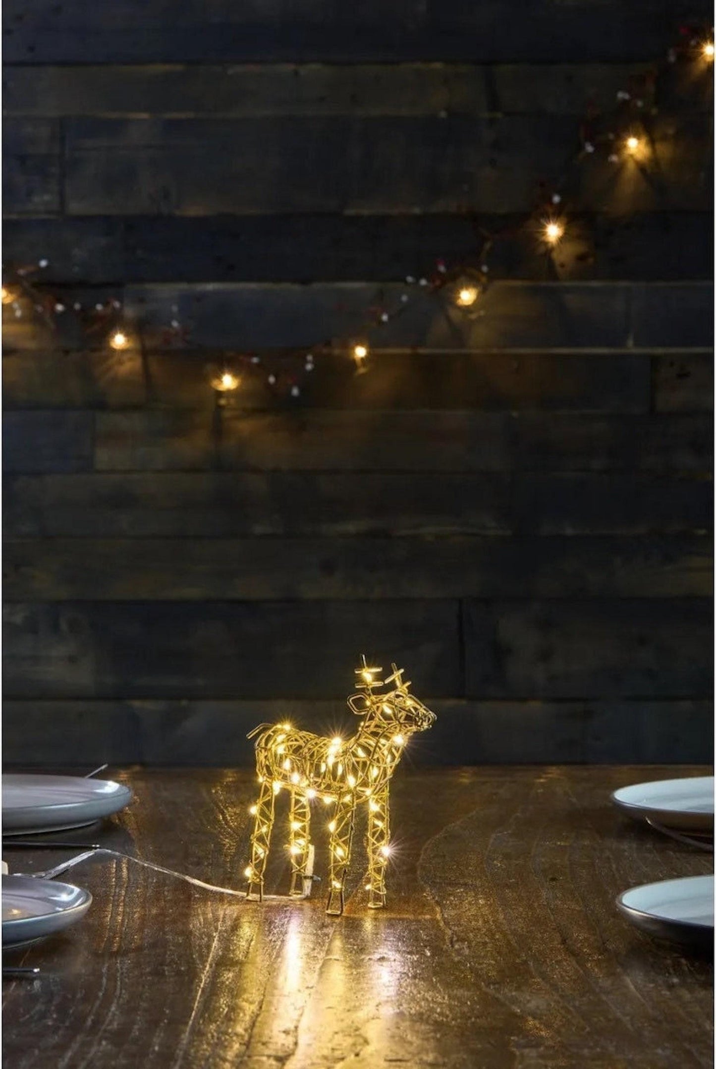 CHRISTMAS Table Top LED Light Up Battery Operated Wire Gold Reindeer Small
