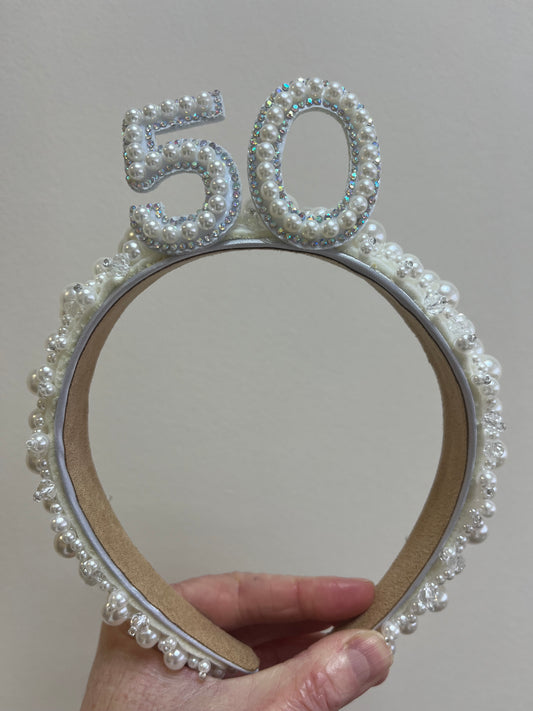 50th Birthday Pearl Headband Party Crown by One Posh Party 