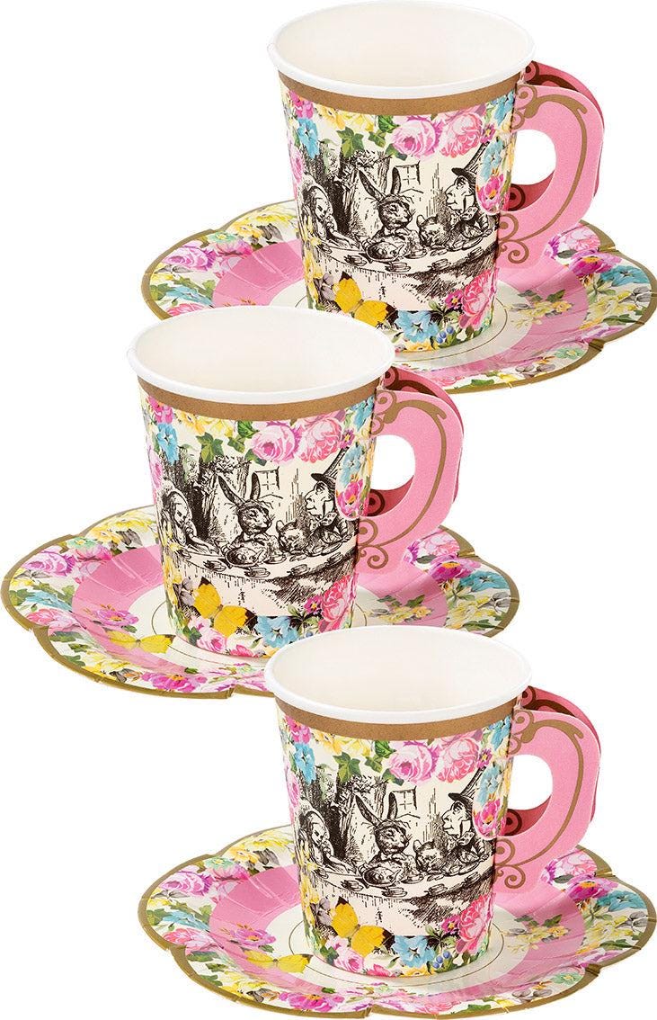Truly Alice Mad Hatter Tea Party Whimsical Cups & Saucers (12 Pack)