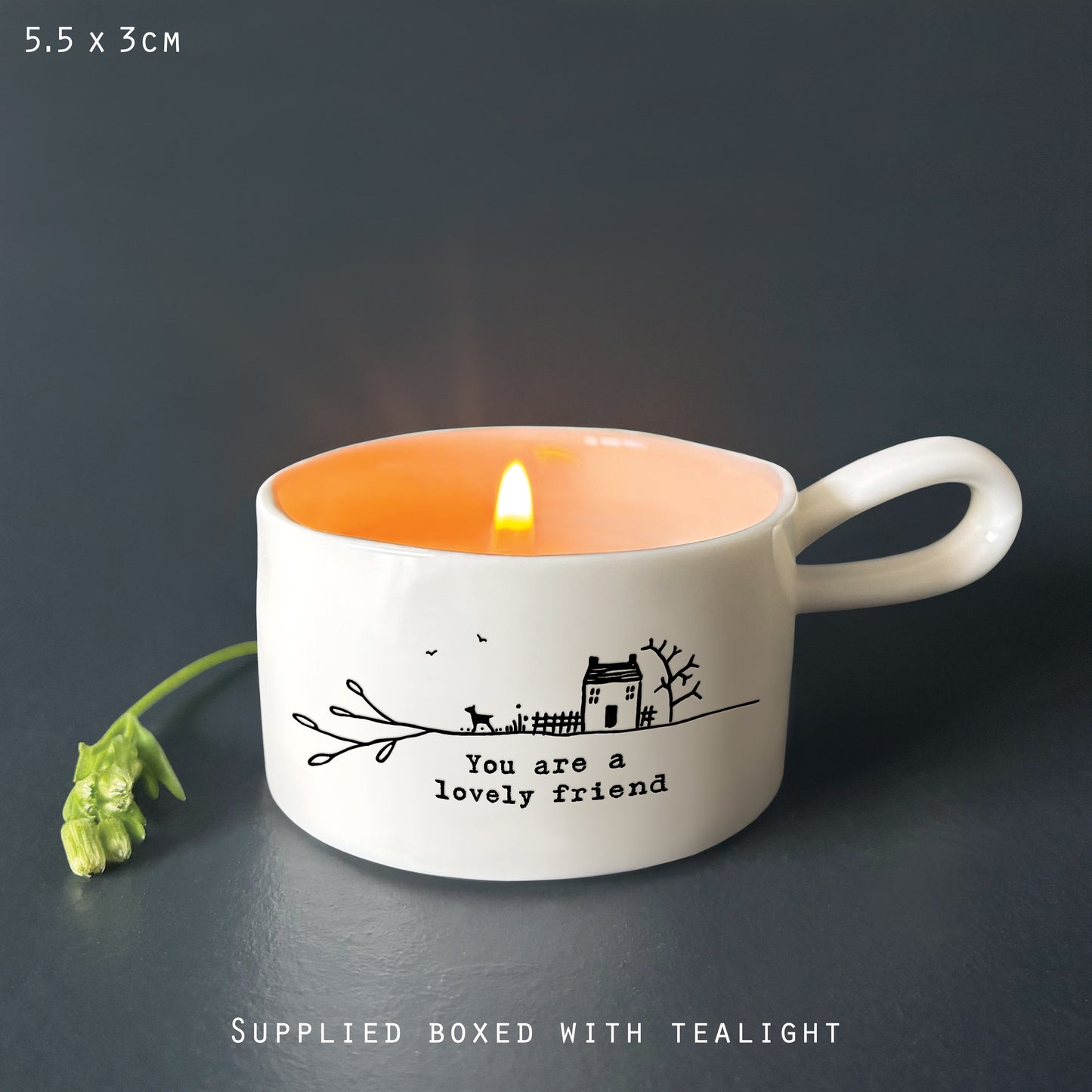 Porcelain Handled Boxed Tea Light Holder, Keepsake Gift