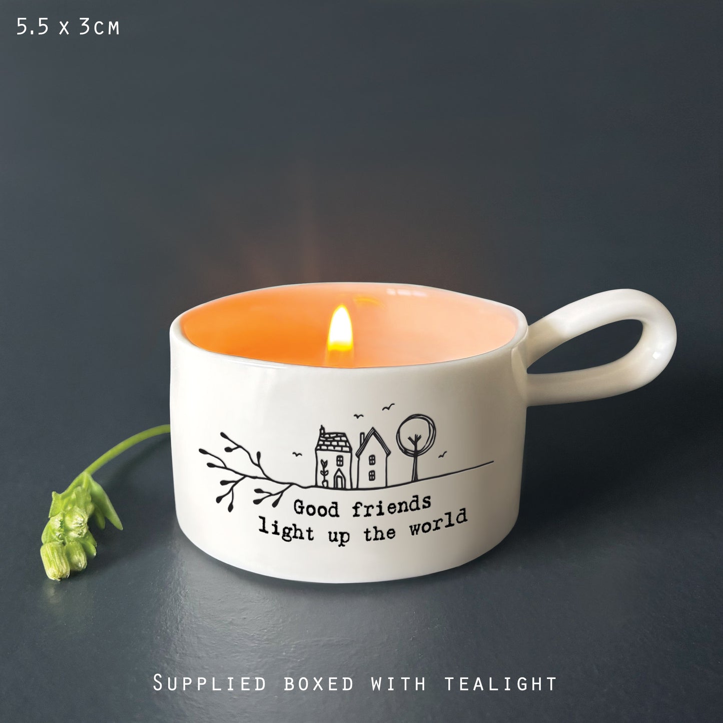 Porcelain Handled Boxed Tea Light Holder, Keepsake Gift