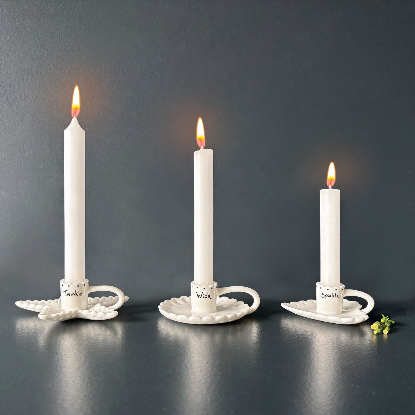 Porcelain Boxed Handled Scalloped Candle Holder with Candle - Twinkle