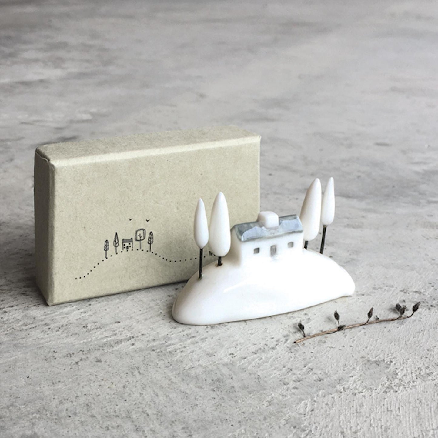 Mini Porcelain House in a Box, Woodland Long House and Trees
