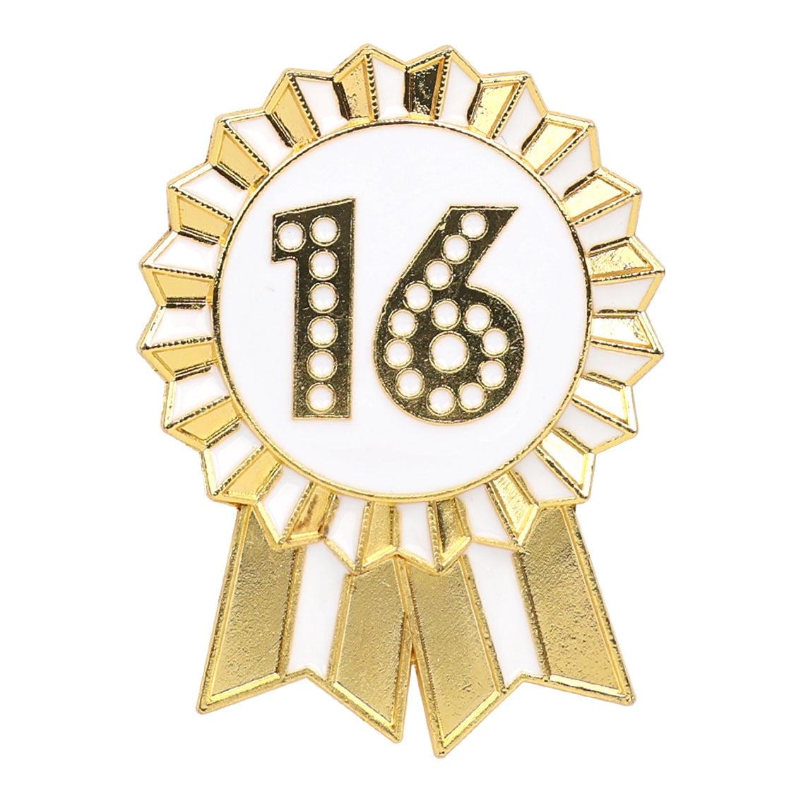 Luxe Gold Enamel Happy Birthday Milestone Pin Badge Rosette
