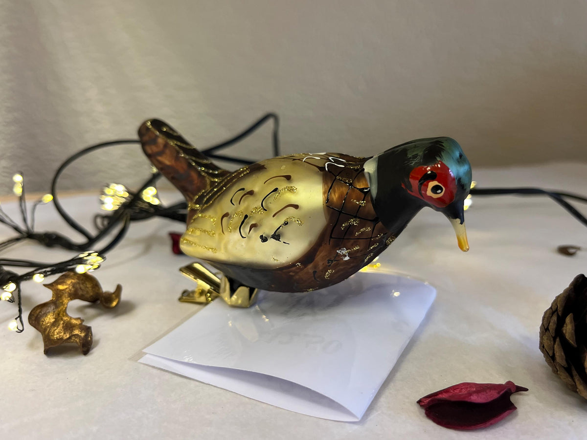 Christmas Glass Pheasant Clip on Tree Decoration