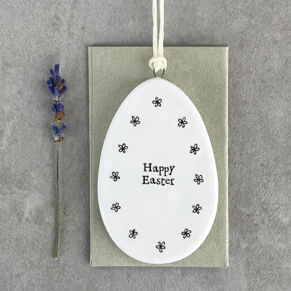 Double Sided Happy Easter Porcelain Floral Hanging Egg Ornament