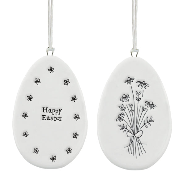 Double Sided Happy Easter Porcelain Floral Hanging Egg Ornament