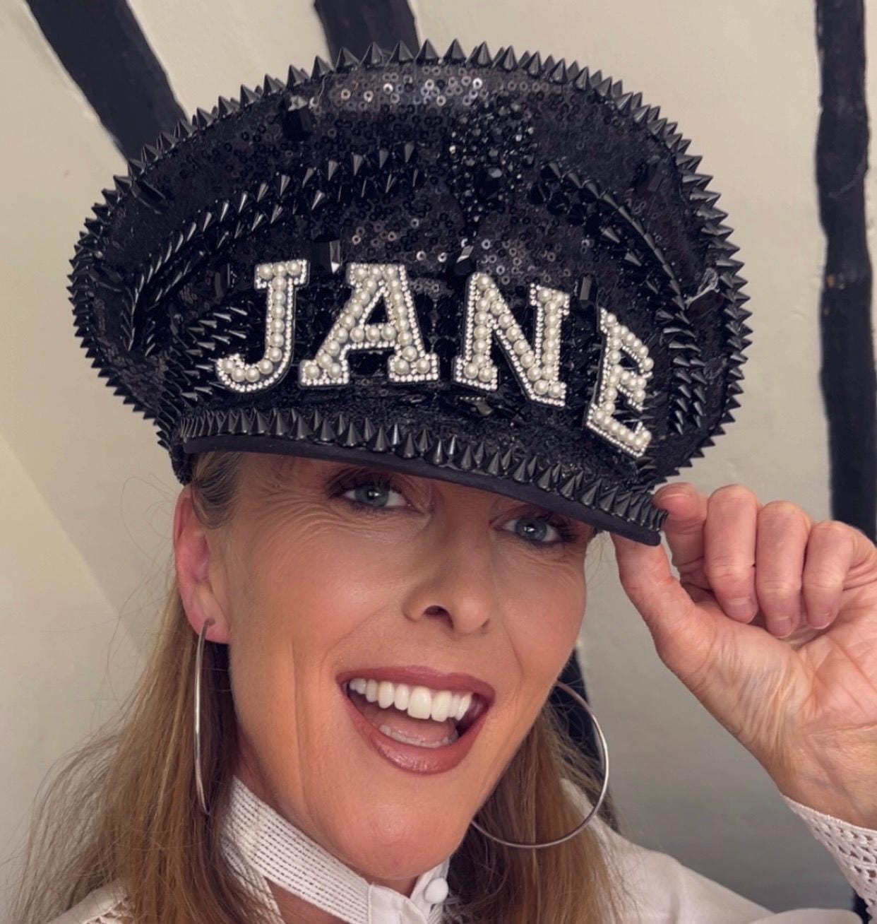 Personalised Black Punk Rhinestone Jewelled Sequin Captain Hat