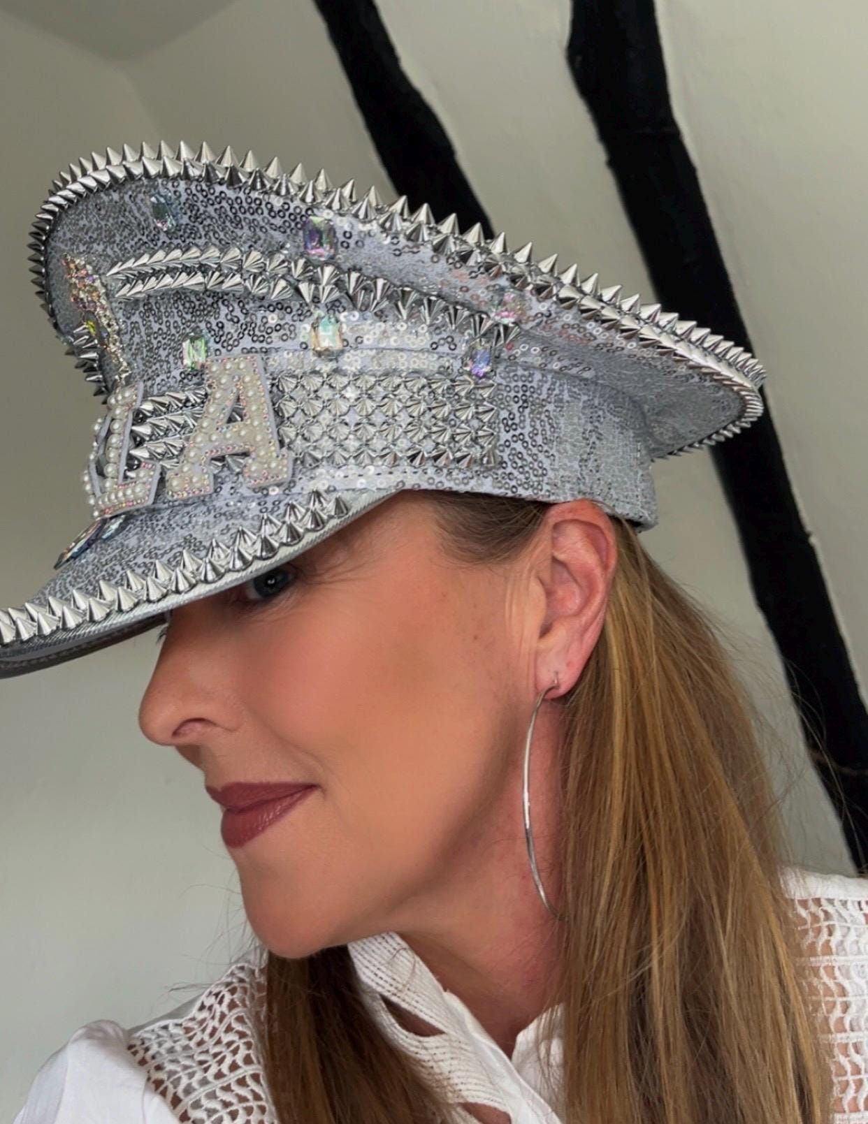 Personalised Silver Punk Rhinestone Jewelled Sequin Captain Hat