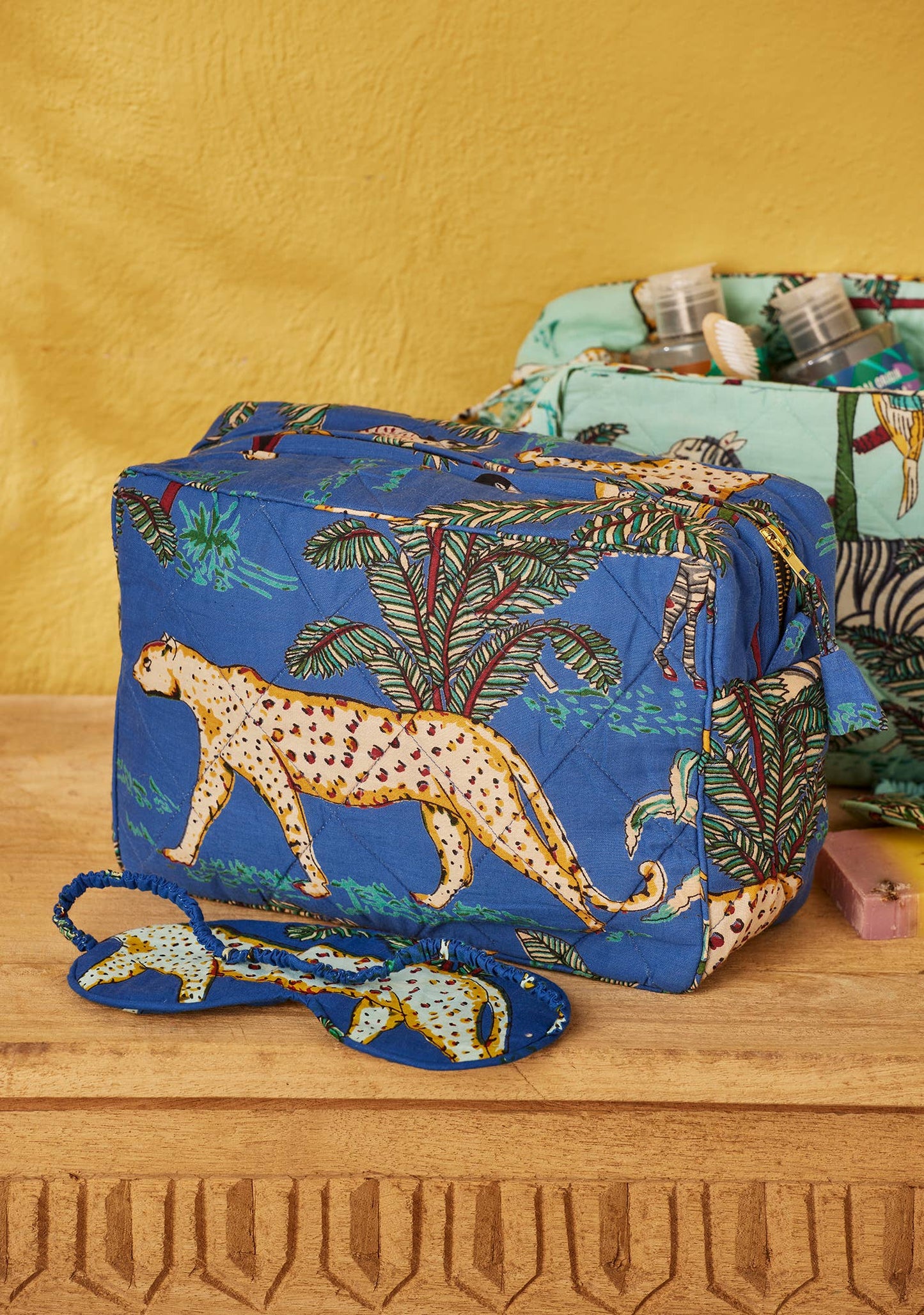 Fair Trade Quilted Cotton Jungle Print Toiletry Bag