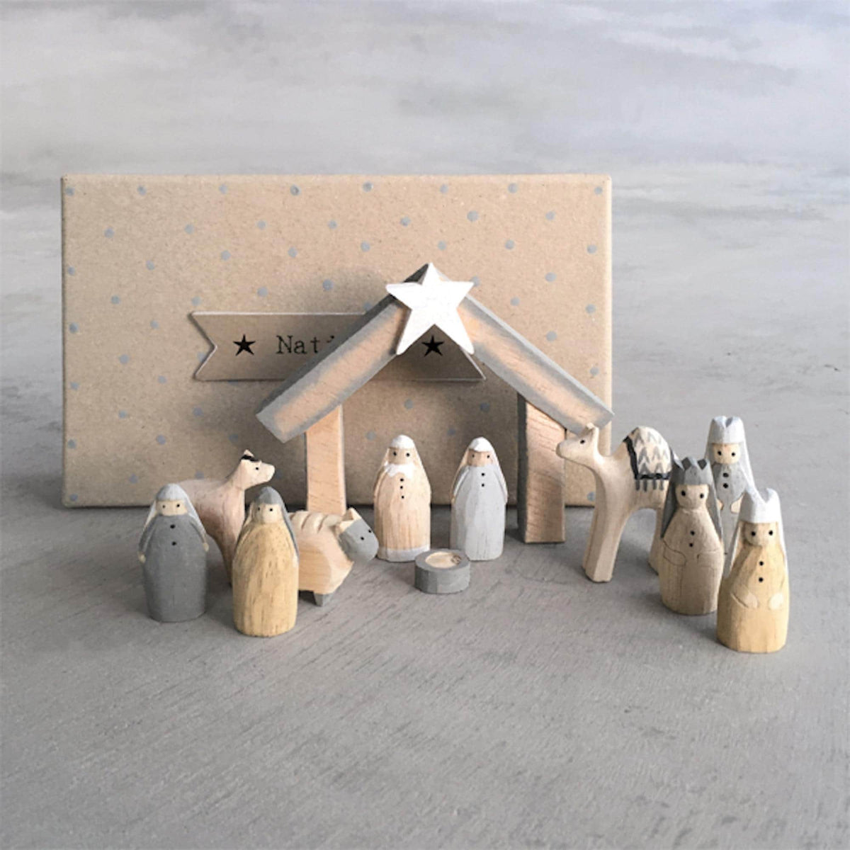 Wooden Natural Boxed Little Nativity Set, Nativity Scene