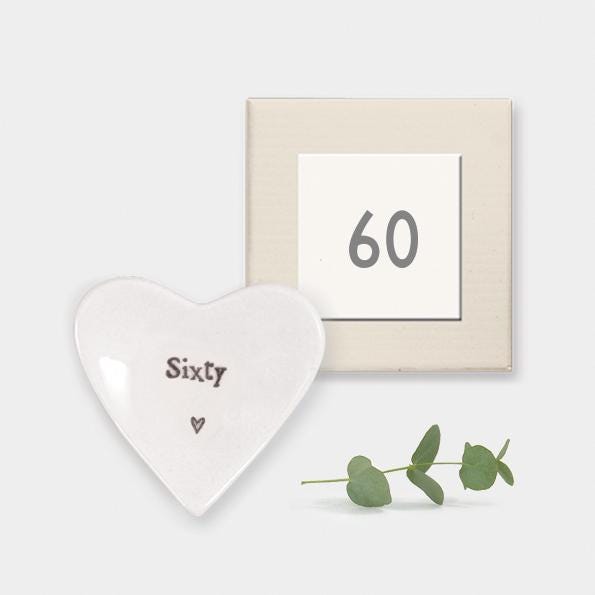 AGE 60 Fiftieth Porcelain Heart Shaped Boxed Inscribed Dish