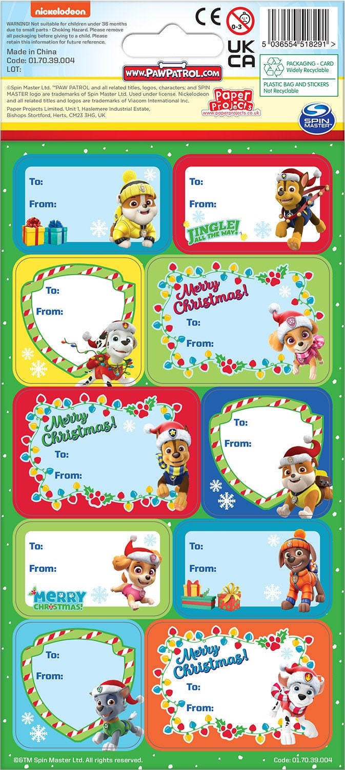 PAW PATROL Christmas Sticky Gift Labels (20 Pack)