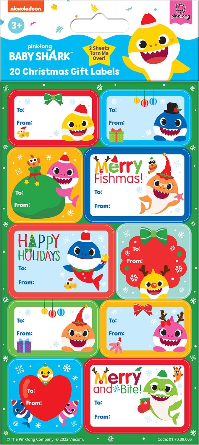 Baby Shark Christmas Sticky Gift Labels - One Posh Party 