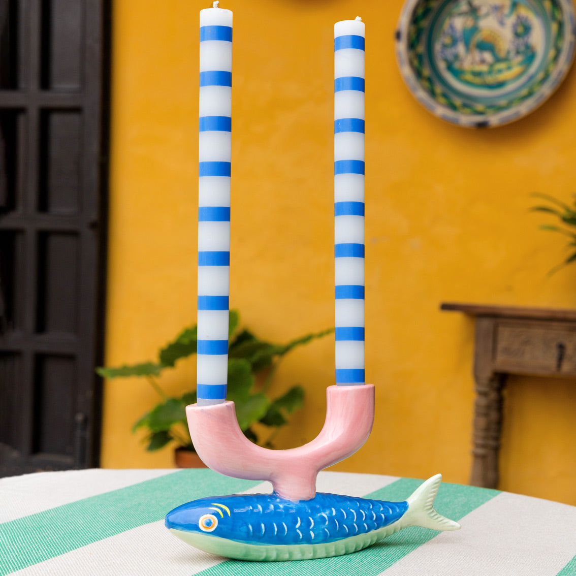 Blue and White Striped Dinner Candle by Talking Tables